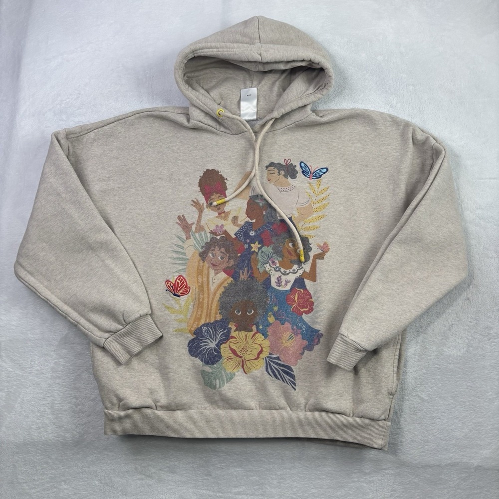 Disney Encanto La Famila Es Todo Beige Pullover LS Fleece Hoodie Women Large
